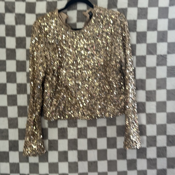 AQUA large sparkly gold rhinestone long sleeve tee/ jacket - Picture 4 of 8